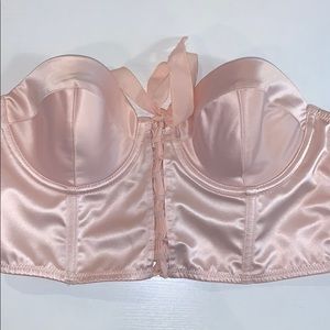 Pink satin corset strapless crop top